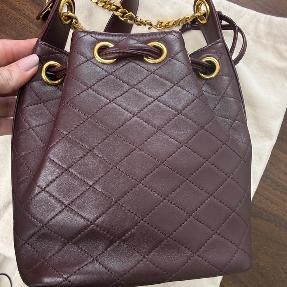 Saint Laurent Cassandre Mini Quilted Leather Bucket Shoulder Bag in Burgundy NWT - Picture 9 of 12